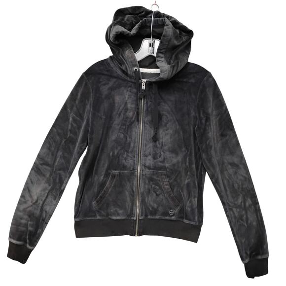Hollister Velvet Hoodie Size Large Dark Gray Full Zipper Flawed Read Description - Picture 3 of 10